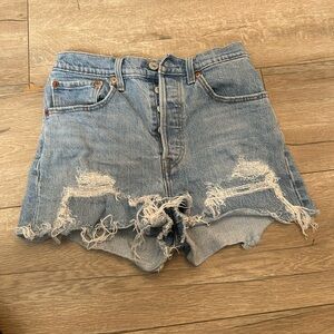 Frayed Hem Blue Jean Shorts